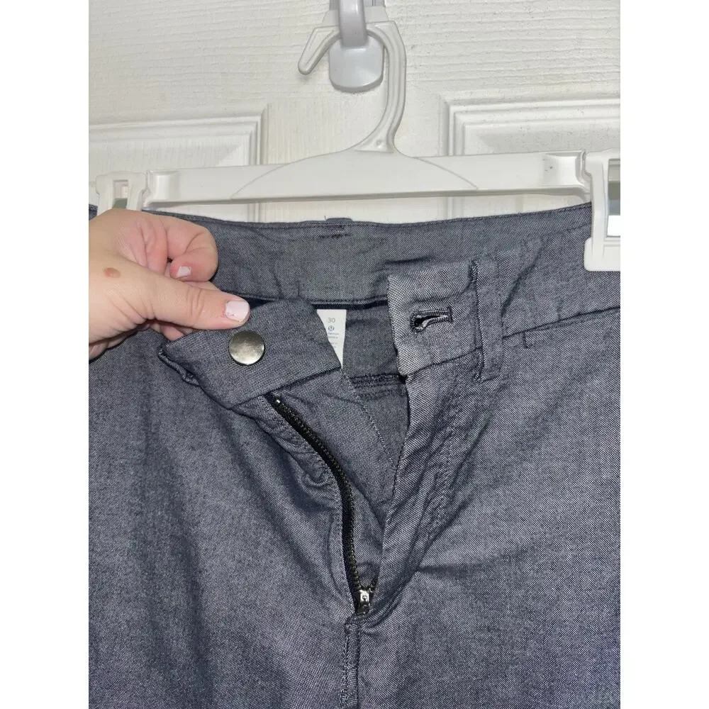 Lululemon Commission Shorts Men’s 30 Blue Grey Qwick Oxford 9” Golf Chino
